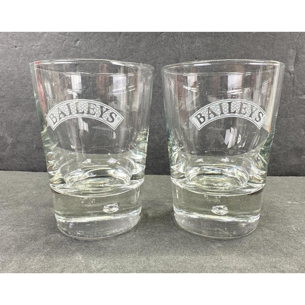 Baileys Set of 2 Rocks Glasses Bubble Bottom Heavy Base Irish Cream Barware